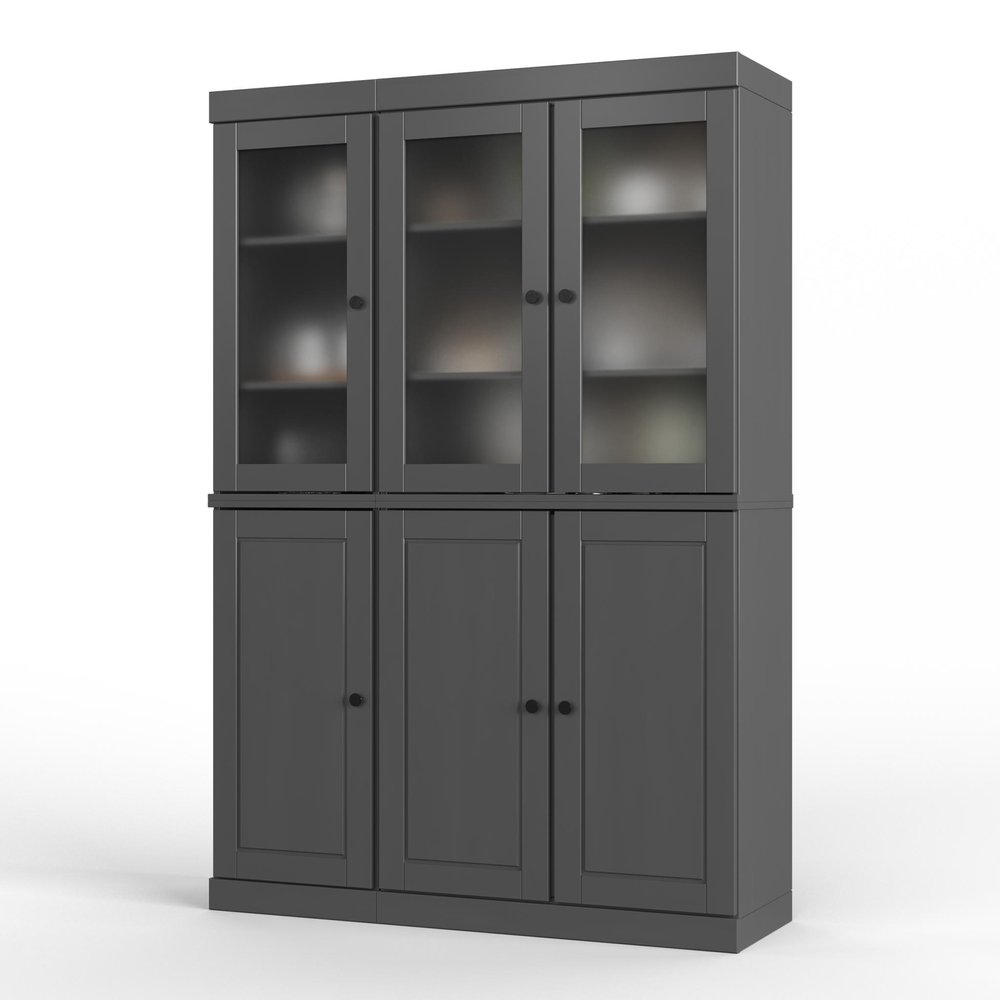 72" Gray Solid Wood Six Door Two Drawer Pantry Or Storage Closet — view 1