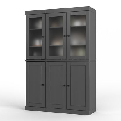 72" Gray Solid Wood Six Door Two Drawer Pantry Or Storage Closet