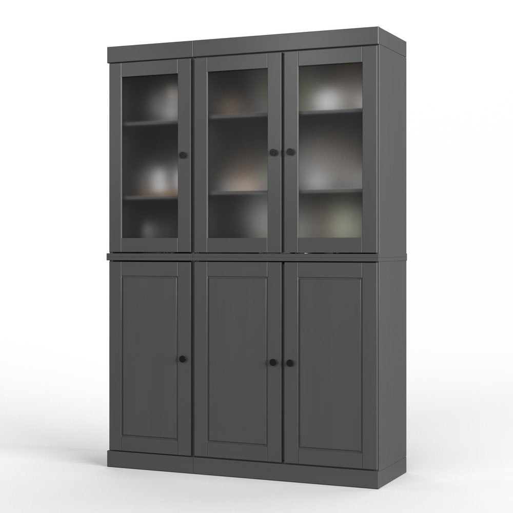 72" Gray Solid Wood Six Door Two Drawer Pantry Or Storage Closet HomeRoots