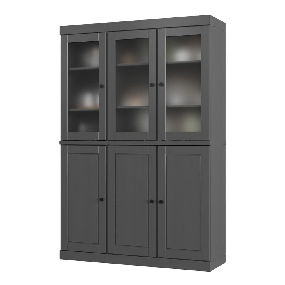72" Gray Solid Wood Six Door Two Drawer Pantry Or Storage Closet HomeRoots