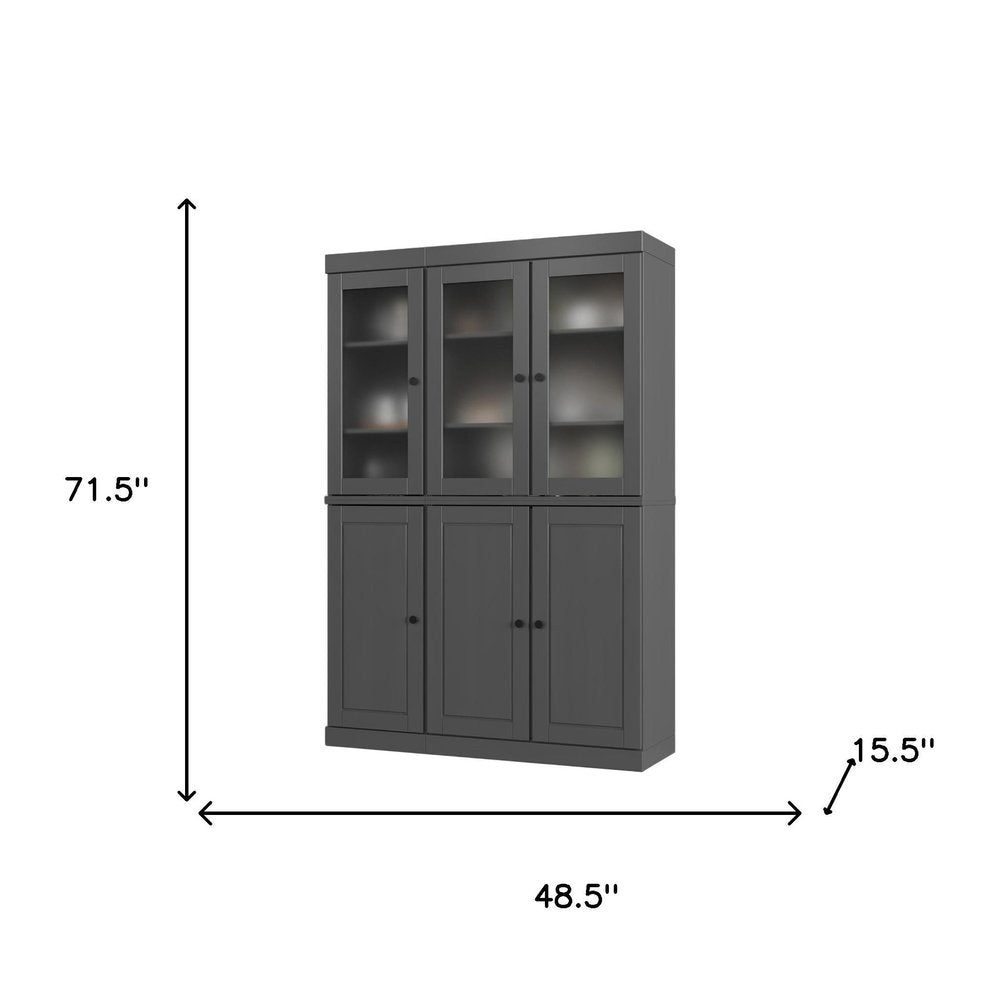 72" Gray Solid Wood Six Door Two Drawer Pantry Or Storage Closet — view 3
