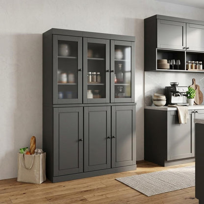 72" Gray Solid Wood Six Door Two Drawer Pantry Or Storage Closet