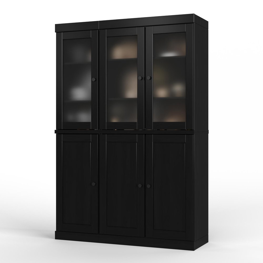 72" Black Solid Wood Six Door Two Drawer Pantry Or Storage Closet — view 1