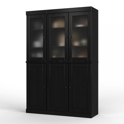 72" Black Solid Wood Six Door Two Drawer Pantry Or Storage Closet HomeRoots