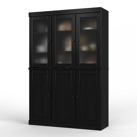 72" Black Solid Wood Six Door Two Drawer Pantry Or Storage Closet HomeRoots