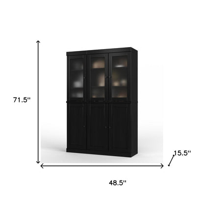 72" Black Solid Wood Six Door Two Drawer Pantry Or Storage Closet HomeRoots