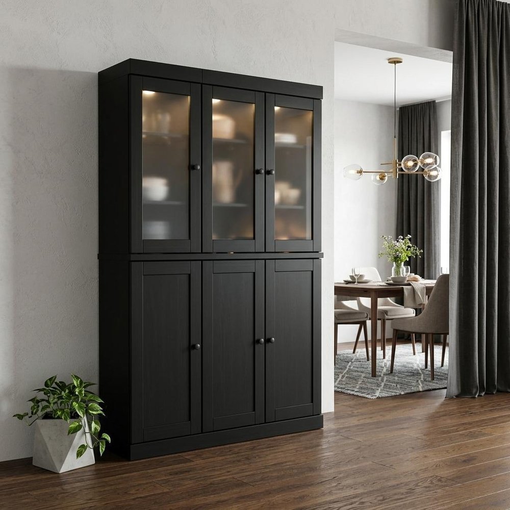 72" Black Solid Wood Six Door Two Drawer Pantry Or Storage Closet — view 3