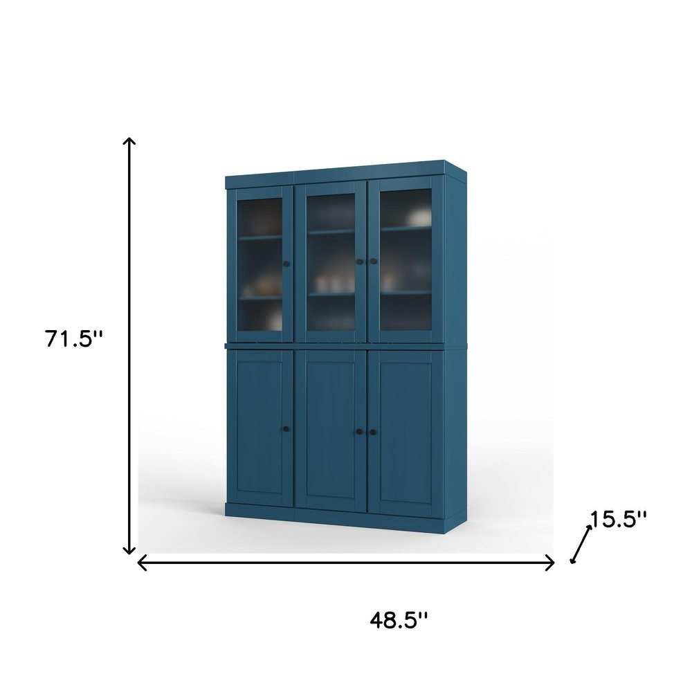 72" Teal Blue Solid Wood Six Door Two Drawer Pantry Or Storage Closet HomeRoots