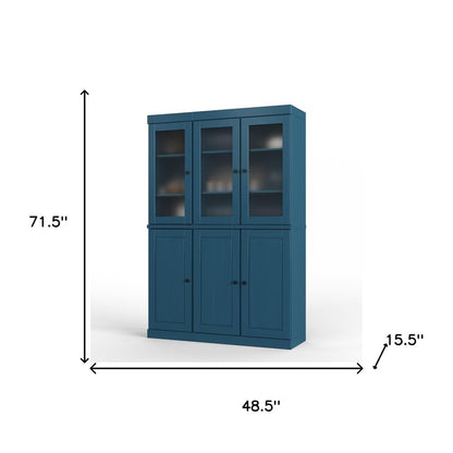 72" Teal Blue Solid Wood Six Door Two Drawer Pantry Or Storage Closet HomeRoots