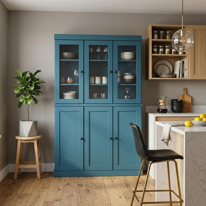 72" Teal Blue Solid Wood Six Door Two Drawer Pantry Or Storage Closet HomeRoots