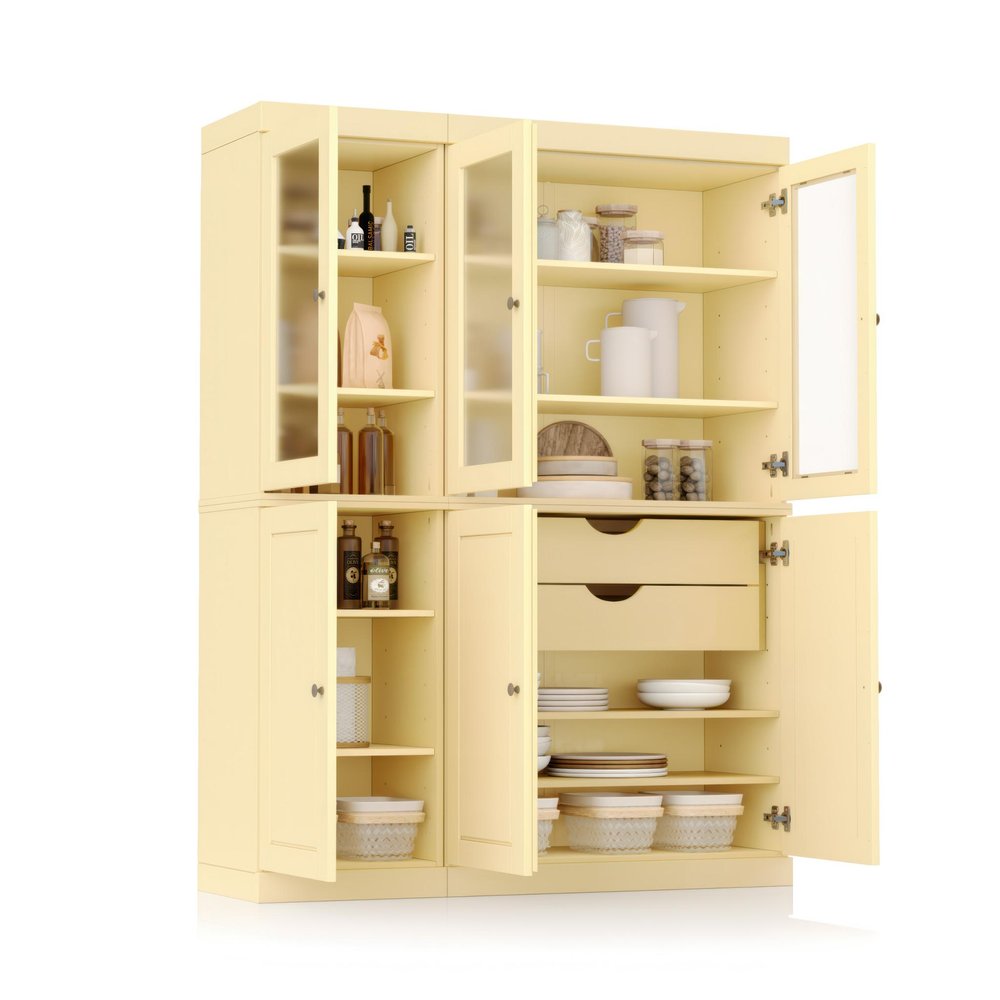 72" Yellow Solid Wood Six Door Two Drawer Pantry Or Storage Closet — view 1
