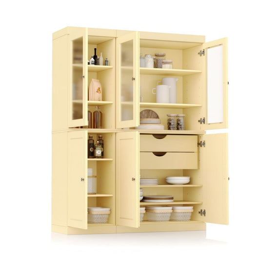 72" Yellow Solid Wood Six Door Two Drawer Pantry Or Storage Closet HomeRoots