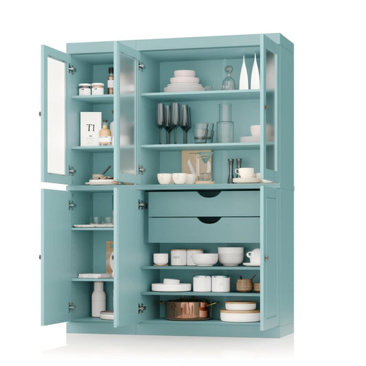 72" Aqua Solid Wood Six Door Two Drawer Pantry Or Storage Closet HomeRoots