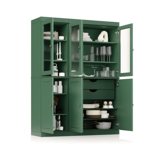 72" Green Solid Wood Six Door Two Drawer Pantry Or Storage Closet HomeRoots