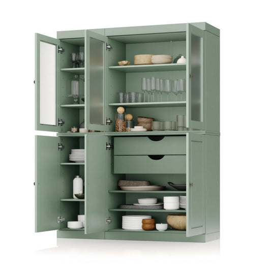 72" Sage Solid Wood Six Door Two Drawer Pantry Or Storage Closet HomeRoots