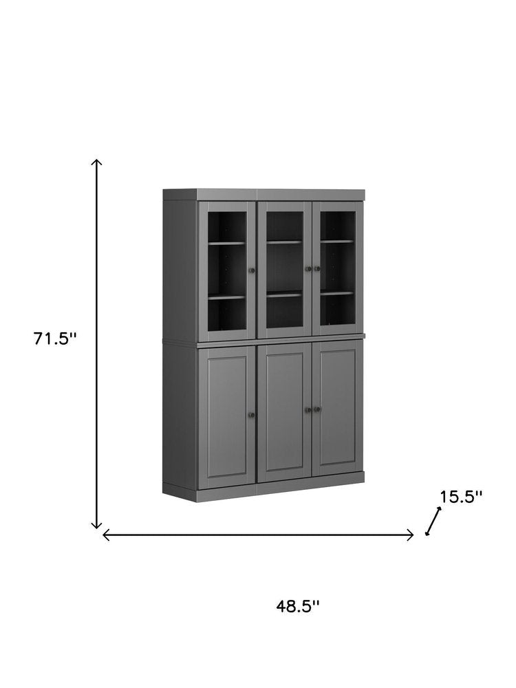 72" Gray Solid Wood Six Door Two Drawer Pantry Or Storage Closet — view 2