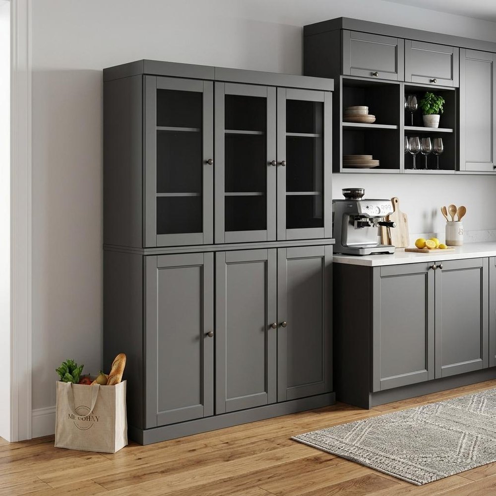 72" Gray Solid Wood Six Door Two Drawer Pantry Or Storage Closet — view 3