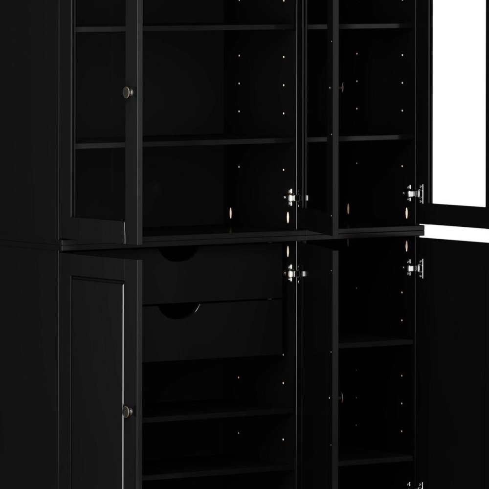 72" Black Solid Wood Six Door Two Drawer Pantry Or Storage Closet