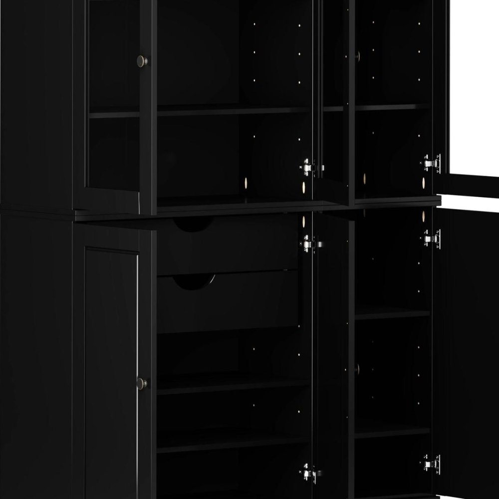 72" Black Solid Wood Six Door Two Drawer Pantry Or Storage Closet