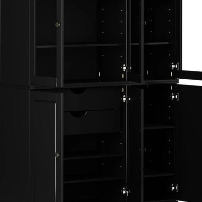 72" Black Solid Wood Six Door Two Drawer Pantry Or Storage Closet