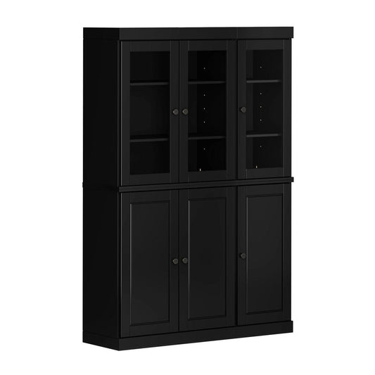 72" Black Solid Wood Six Door Two Drawer Pantry Or Storage Closet HomeRoots
