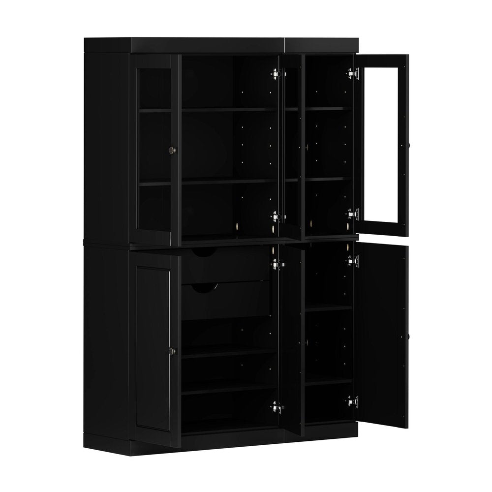 72" Black Solid Wood Six Door Two Drawer Pantry Or Storage Closet — view 2