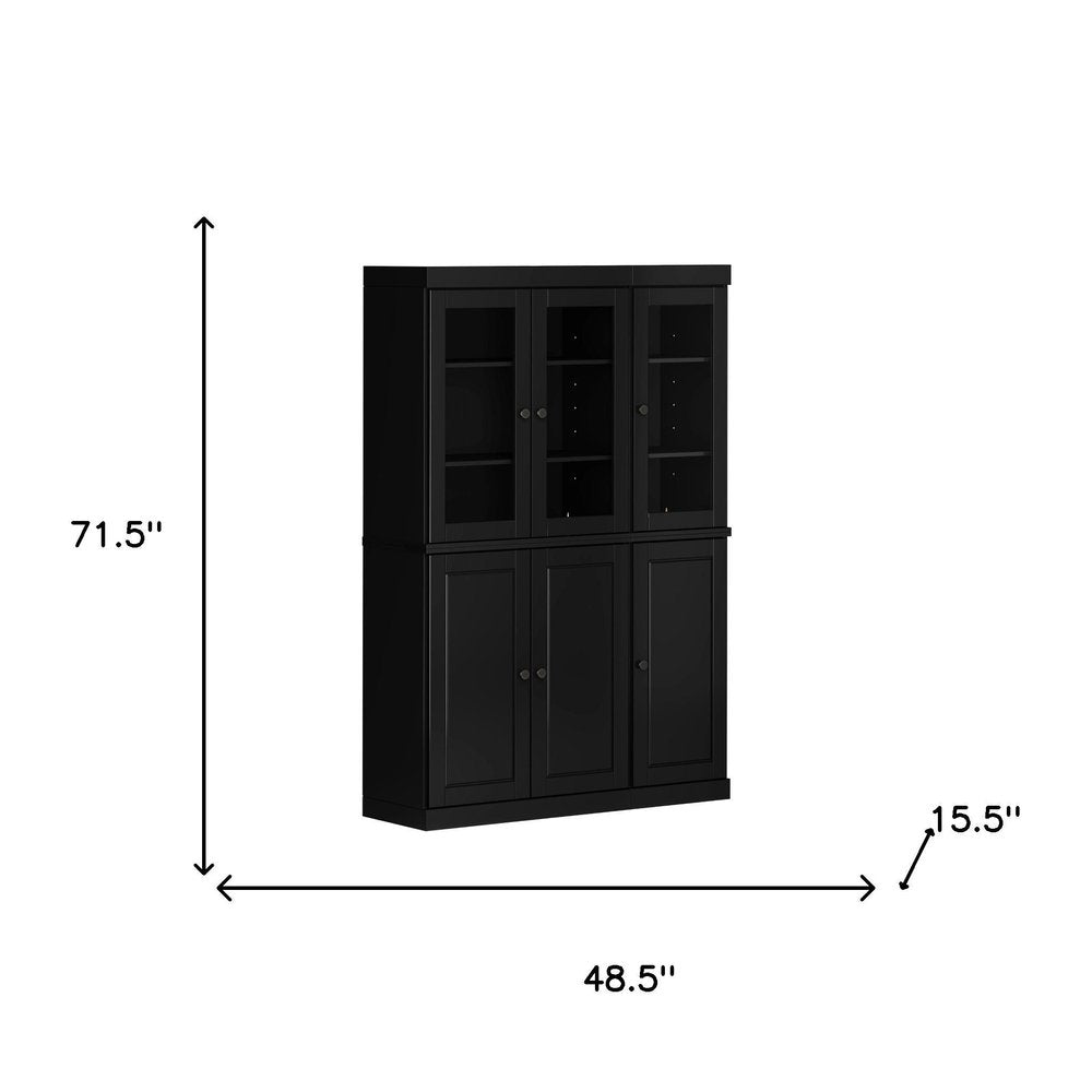 72" Black Solid Wood Six Door Two Drawer Pantry Or Storage Closet — view 3