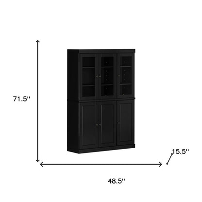 72" Black Solid Wood Six Door Two Drawer Pantry Or Storage Closet HomeRoots