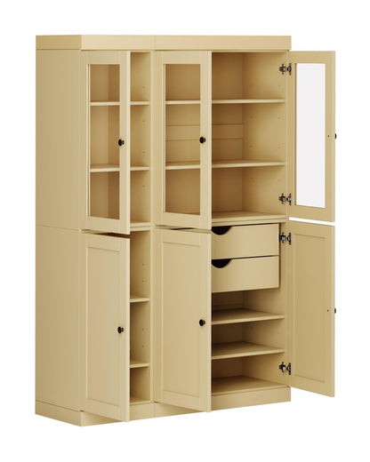 72" Yellow Solid Wood Six Door Two Drawer Pantry Or Storage Closet HomeRoots
