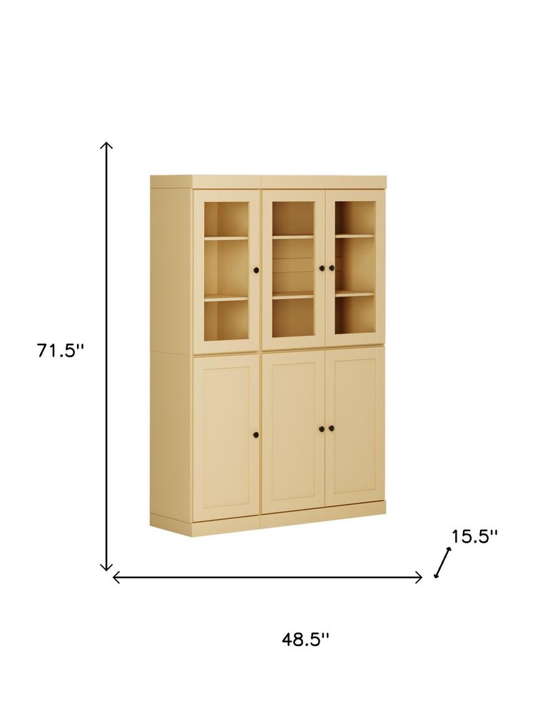 72" Yellow Solid Wood Six Door Two Drawer Pantry Or Storage Closet — view 3