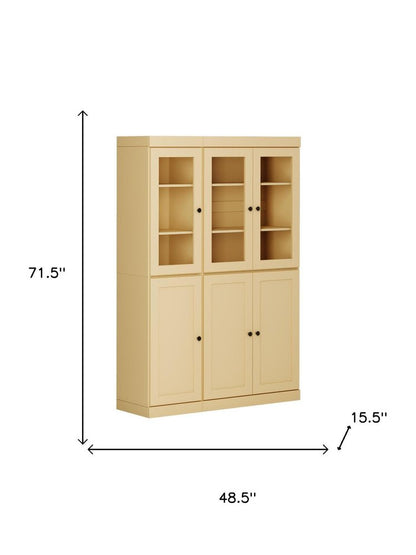 72" Yellow Solid Wood Six Door Two Drawer Pantry Or Storage Closet HomeRoots