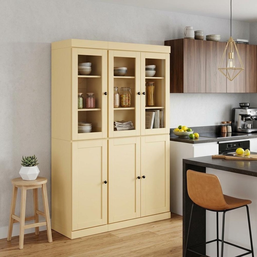 72" Yellow Solid Wood Six Door Two Drawer Pantry Or Storage Closet — view 5
