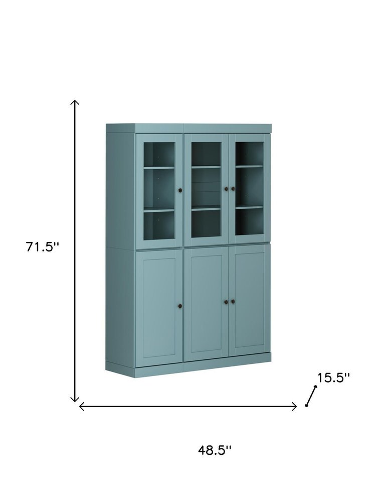72" Aqua Solid Wood Six Door Two Drawer Pantry Or Storage Closet — view 3