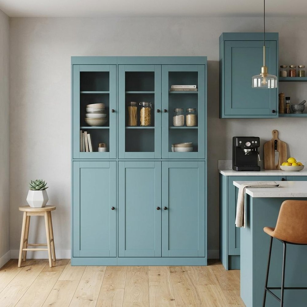 72" Aqua Solid Wood Six Door Two Drawer Pantry Or Storage Closet — view 4