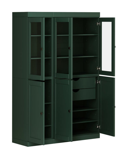 72" Green Solid Wood Six Door Two Drawer Pantry Or Storage Closet HomeRoots