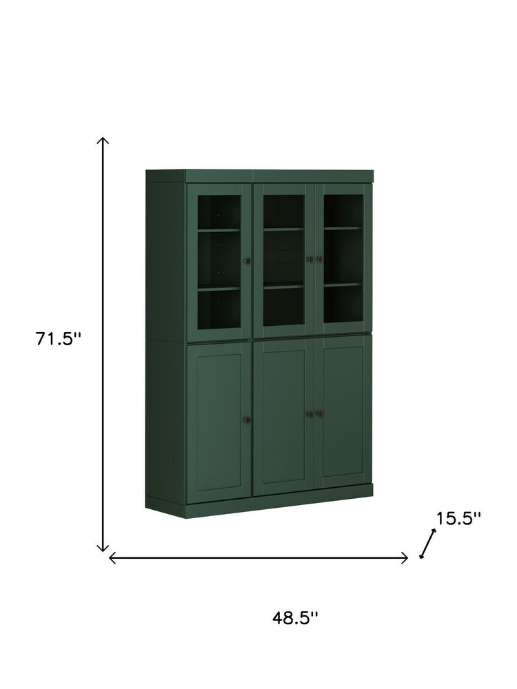 72" Green Solid Wood Six Door Two Drawer Pantry Or Storage Closet — view 3