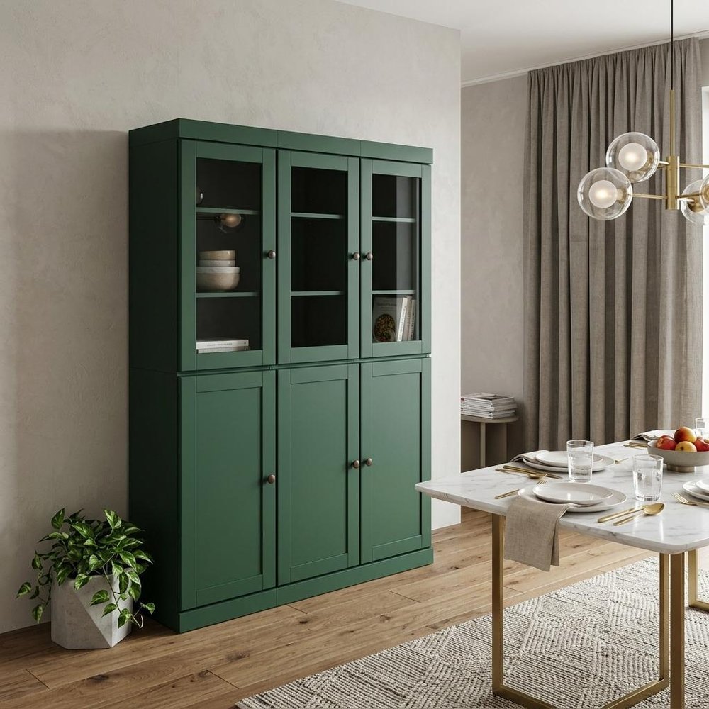 72" Green Solid Wood Six Door Two Drawer Pantry Or Storage Closet HomeRoots
