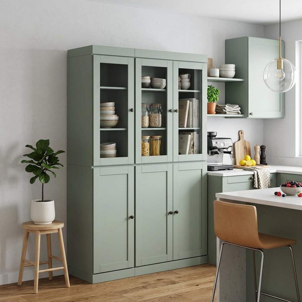 72" Sage Solid Wood Six Door Two Drawer Pantry Or Storage Closet — view 4