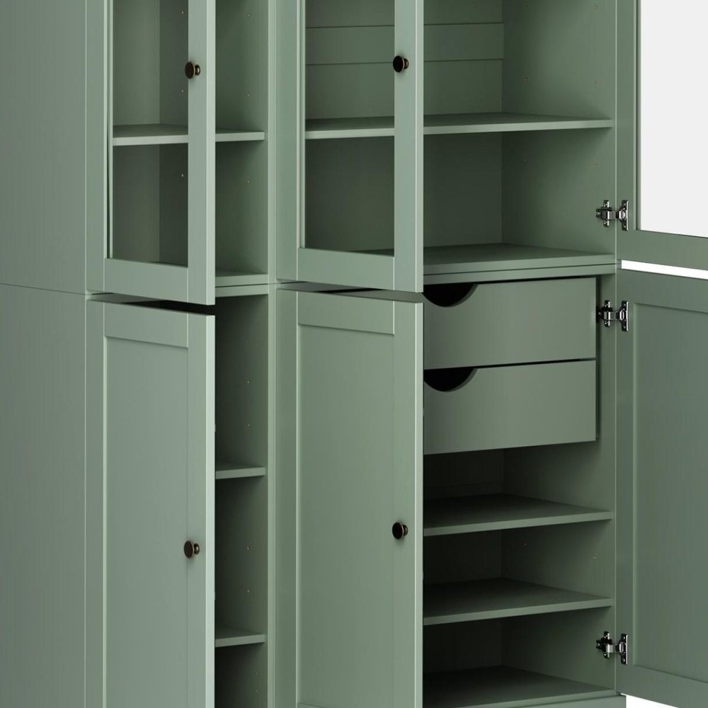 72" Sage Solid Wood Six Door Two Drawer Pantry Or Storage Closet