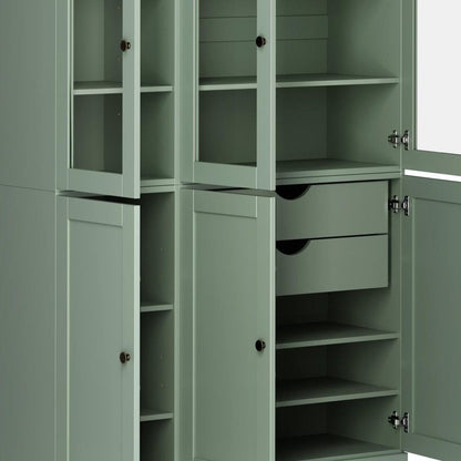 72" Sage Solid Wood Six Door Two Drawer Pantry Or Storage Closet