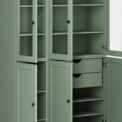 72" Sage Solid Wood Six Door Two Drawer Pantry Or Storage Closet