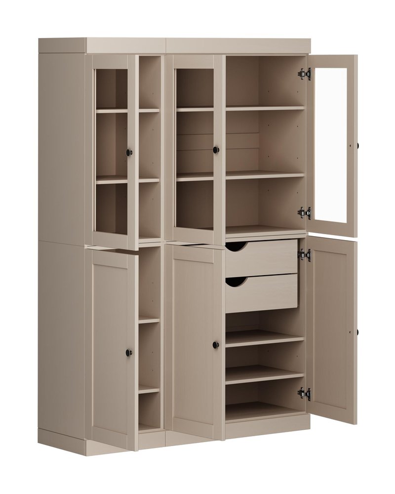 72" Beige Solid Wood Six Door Two Drawer Pantry Or Storage Closet HomeRoots