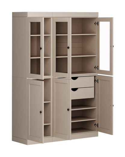 72" Beige Solid Wood Six Door Two Drawer Pantry Or Storage Closet HomeRoots