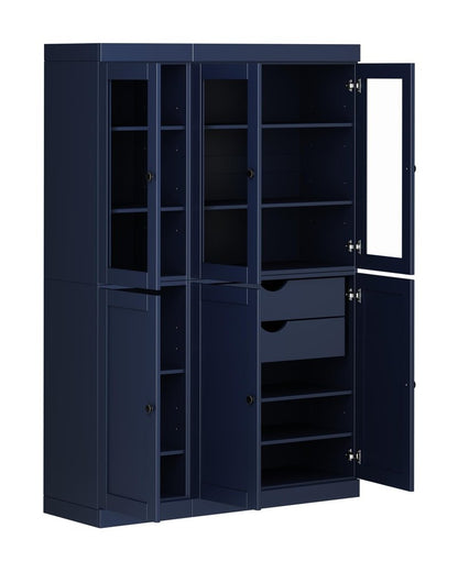 72" Navy Blue Solid Wood Six Door Two Drawer Pantry Or Storage Closet HomeRoots