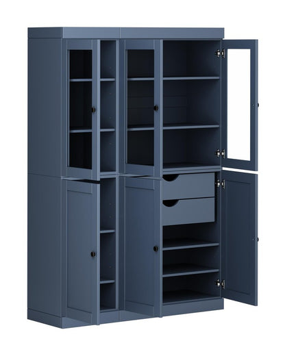 72" French Blue Solid Wood Six Door Two Drawer Pantry Or Storage Closet HomeRoots
