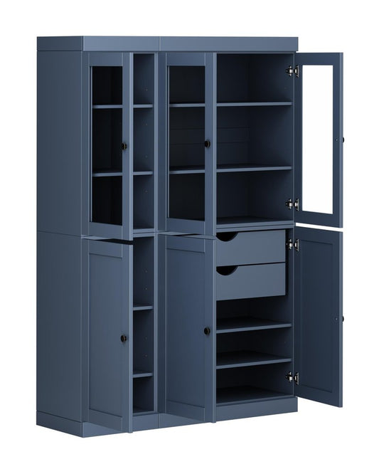 72" French Blue Solid Wood Six Door Two Drawer Pantry Or Storage Closet HomeRoots