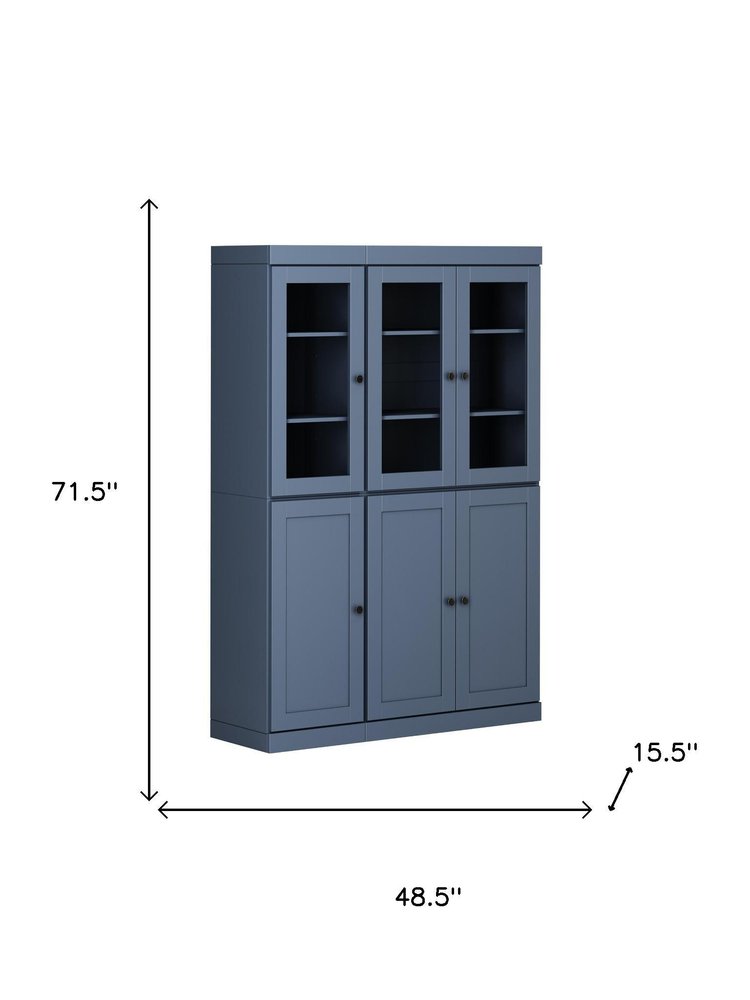 72" French Blue Solid Wood Six Door Two Drawer Pantry Or Storage Closet — view 3