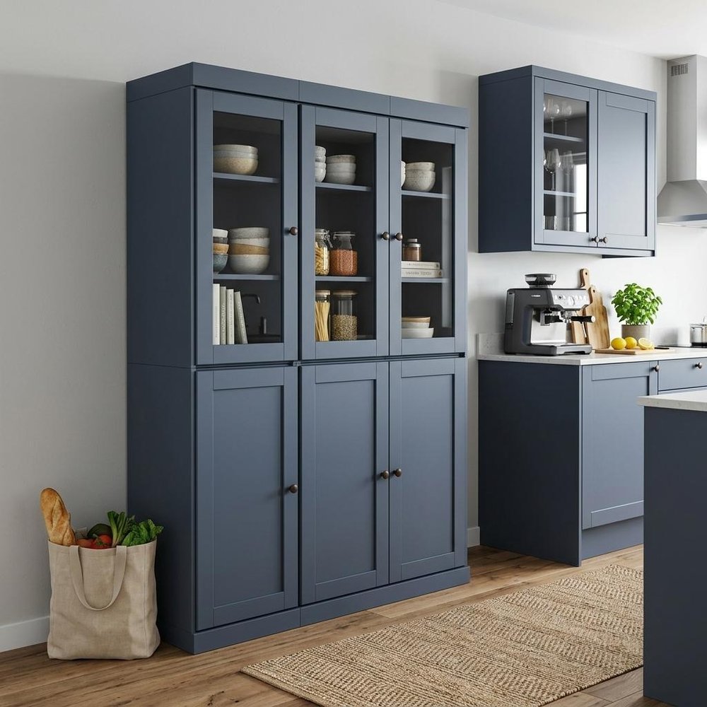 72" French Blue Solid Wood Six Door Two Drawer Pantry Or Storage Closet — view 4
