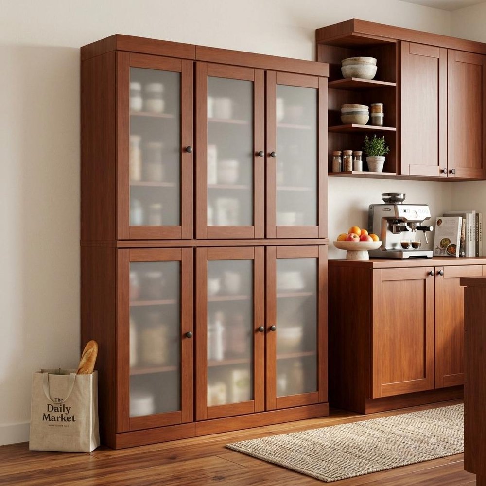 72" Coffee Solid Wood Six Door Pantry Or Storage Closet — view 4