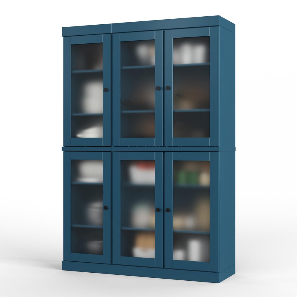 72" Teal Blue Solid Wood Six Door Pantry Or Storage Closet — view 1